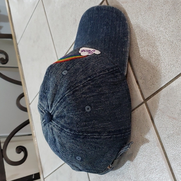 Spencer's F*ck You Rainbow Blue Denim Dad Hat Cap Strap Back Adjustable - Picture 4 of 9